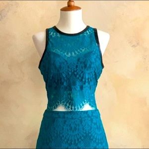 Bebe Clarissa Lace Faux Leather Trim Top